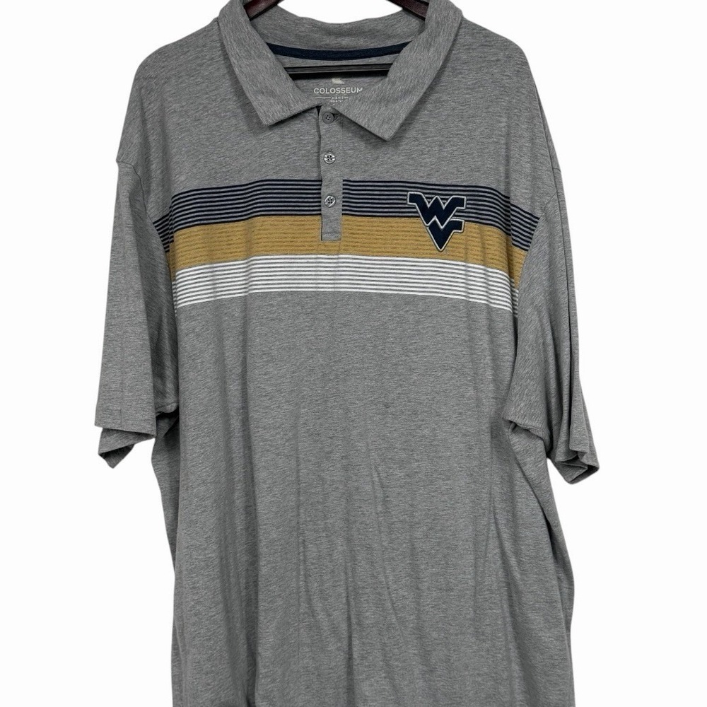 Colosseum WVU Polo Shirt 4XT Gray Striped West Virginia Mountaineers Big Tall